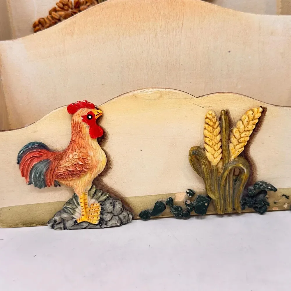 Vintage Wooden Rooster Mail Sorter Farmhouse 2 Tier Letter Holder Desk Organizer